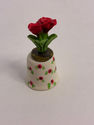 Vintage Floral Chintz Thimble with 3D Rose Topper