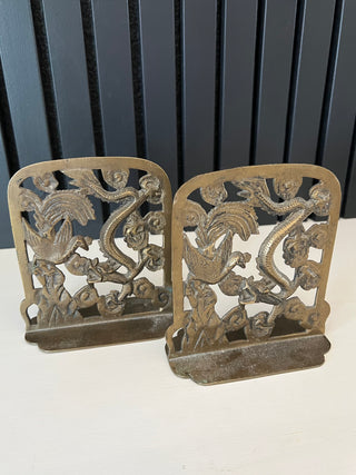 Vintage brass phoenix and dragon bookends