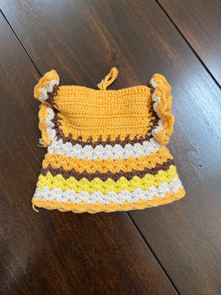 Vintage Dress Potholder Crocheted Orange & Brown