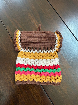Vintage Dress Potholder Crocheted Brown & Orange