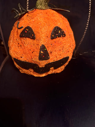 Halloween Orange Mesh Lighted Jack-O Lantern Pumpkin Spun Spaghetti String
