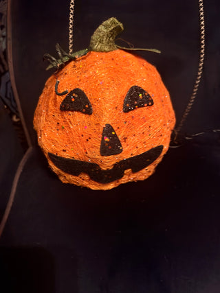 Halloween Orange Mesh Lighted Jack-O Lantern Pumpkin Spun Spaghetti String