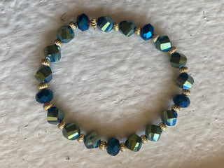 Shiny blue/green/gold beaded stretch bracelet