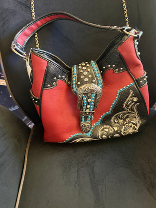 Buckle Rhinestone Studs Tote Shoulder bag VV