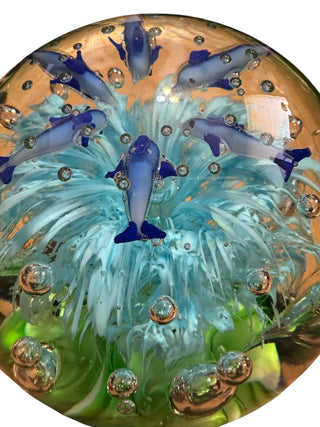 VTG Solid Art Glass Aquarium with Dolphins