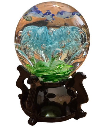 VTG Solid Art Glass Aquarium with Dolphins