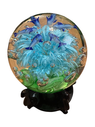 VTG Solid Art Glass Aquarium with Dolphins