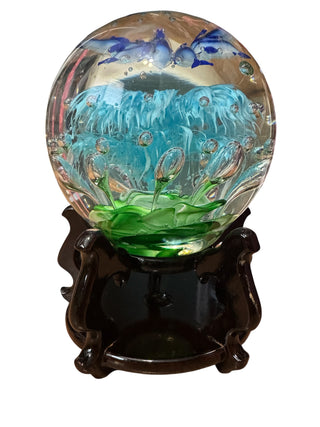 VTG Solid Art Glass Aquarium with Dolphins