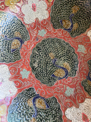 Vintage enamel brass peacock bowl