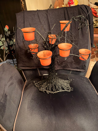 Pottery Barn Rare Black Metal Wire Spooky Halloween Tree Candle Holder Luminary