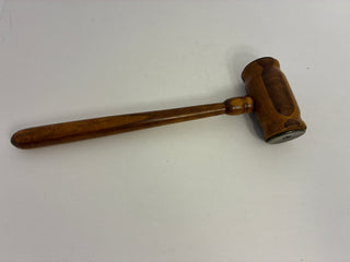Vintage Inlaid Wood Gavel with Metal End Cap