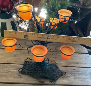 Pottery Barn Rare Black Metal Wire Spooky Halloween Tree Candle Holder Luminary