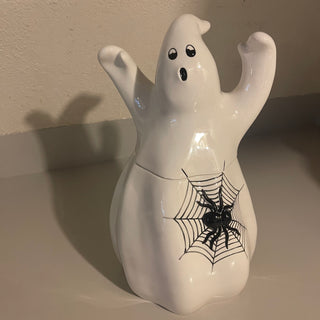 11" Fitz & Floyd Ghost Cookie Jar w/ Spiderweb - SP