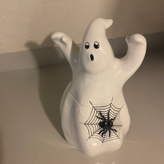 11" Fitz & Floyd Ghost Cookie Jar w/ Spiderweb - SP