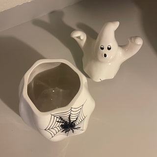 11" Fitz & Floyd Ghost Cookie Jar w/ Spiderweb - SP