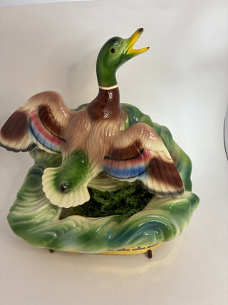Vintage Mallard Duck TV Lamp with Planter