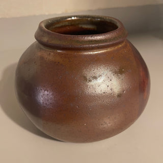 7" Brown Studio Pottery Vessel, Artist Stamped - SP