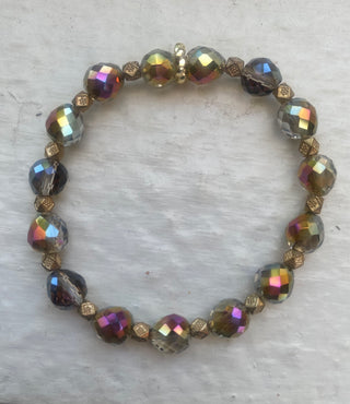 Light brown/pink/gold beaded stretch bracelet