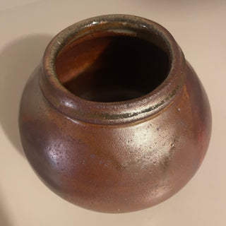 7" Brown Studio Pottery Vessel, Artist Stamped - SP