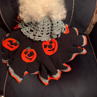 Vintage Halloween Witch Bed Doll Crotchet Afghan Knit Style Jack O Lantern HandMade