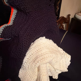 Vintage Halloween Witch Bed Doll Crotchet Afghan Knit Style Jack O Lantern HandMade