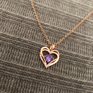 Violet Gem Heart Rose Gold Necklace