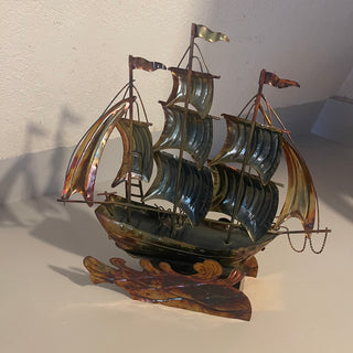 11.75" Vtg Metal Sailing Ship, Motion Musical--SP