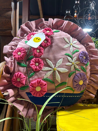 Vtg Pink Pillow with Flowers