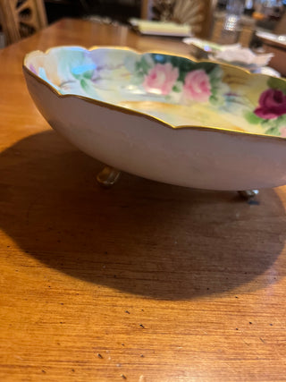 Antique JPL France Three Footed Gold Trim Rose Bowl RSV