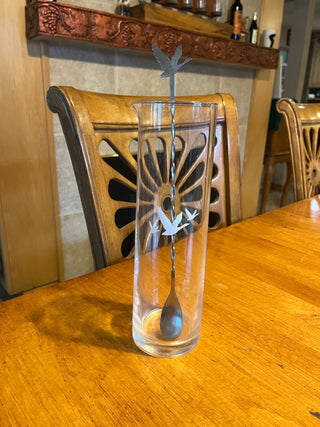 (Set of 4) Grey Goose Vodka Carafe, Two Glasses and  Matching Steel Spoon