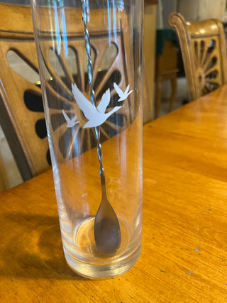 (Set of 4) Grey Goose Vodka Carafe, Two Glasses and  Matching Steel Spoon