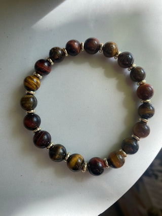 Natural three color tiger eye beaded bracelet