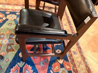 Mid Century Gunlocke Modern Armchair Walnut Black Vinyl Lounge Chair