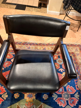 Mid Century Gunlocke Modern Armchair Walnut Black Vinyl Lounge Chair