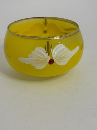 Yellow Glass Bowl, Hand-Painted Floral