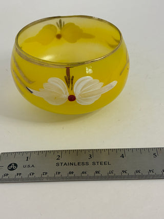 Yellow Glass Bowl, Hand-Painted Floral