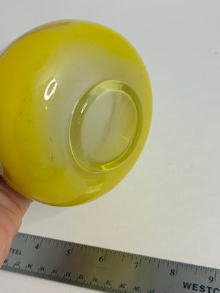 Yellow Glass Bowl, Hand-Painted Floral