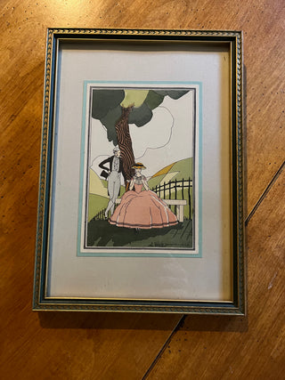 Vintage French Block Art Deco Period Print w/Frame  RSV