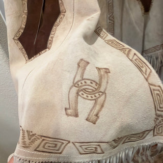 Vintage HAND TOOLED ONE OF A KIND LEATHER FRINGED PONCHO WESTERN COWBOY DUSTER