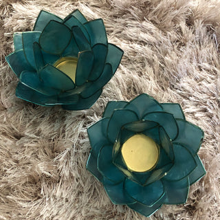 Turquoise Capiz Lotus Candle Holder
