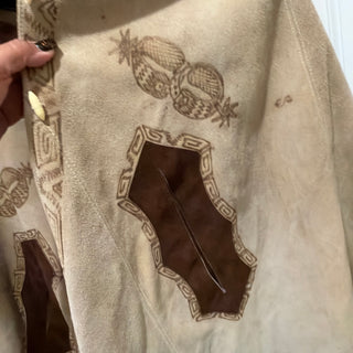 Vintage HAND TOOLED ONE OF A KIND LEATHER FRINGED PONCHO WESTERN COWBOY DUSTER