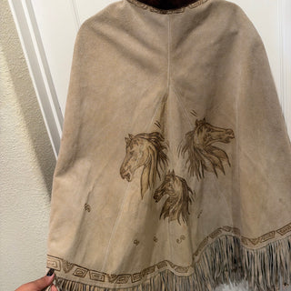 Vintage HAND TOOLED ONE OF A KIND LEATHER FRINGED PONCHO WESTERN COWBOY DUSTER