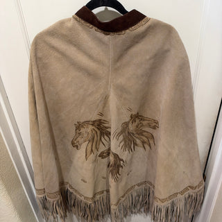 Vintage HAND TOOLED ONE OF A KIND LEATHER FRINGED PONCHO WESTERN COWBOY DUSTER