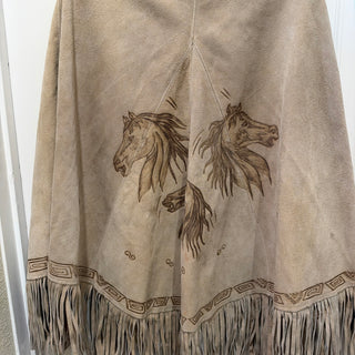 Vintage HAND TOOLED ONE OF A KIND LEATHER FRINGED PONCHO WESTERN COWBOY DUSTER
