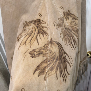 Vintage HAND TOOLED ONE OF A KIND LEATHER FRINGED PONCHO WESTERN COWBOY DUSTER