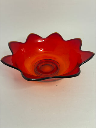 Vintage Cadmium Art Glass Ruffled Bowl