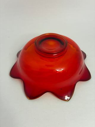 Vintage Cadmium Art Glass Ruffled Bowl