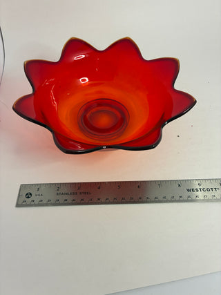 Vintage Cadmium Art Glass Ruffled Bowl