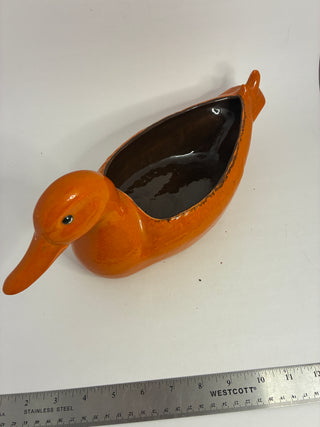 Vintage Ceramic Duck Planter — Orange Glaze, Unmarked
