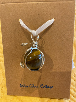 CC- Pendant Tiger Eye Ball w/Silver Wire - MTS